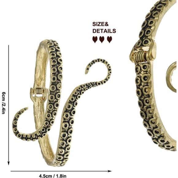 Octopus Tentacle Animal Sea Ocean Hinged Open Bracelet Bangle Arm Cuff - Picture 4 of 8